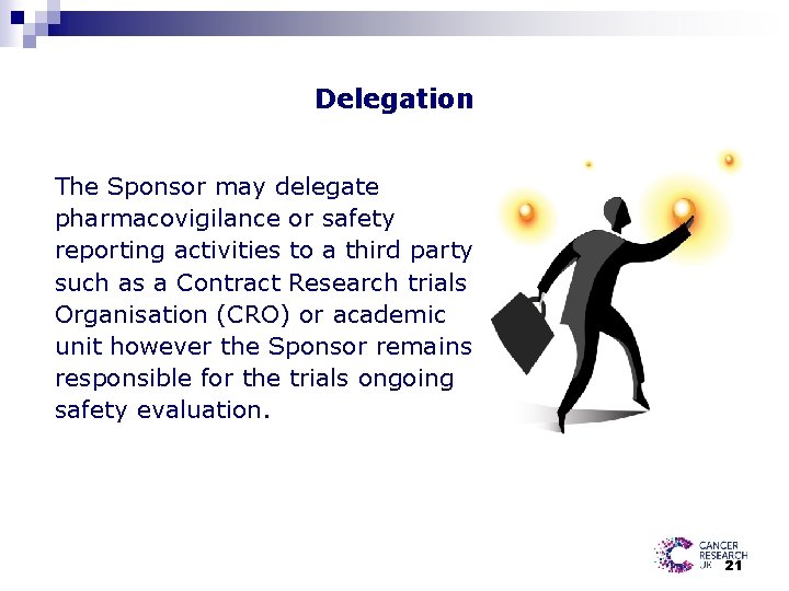 Delegation The Sponsor may delegate pharmacovigilance or safety reporting activities to a third party