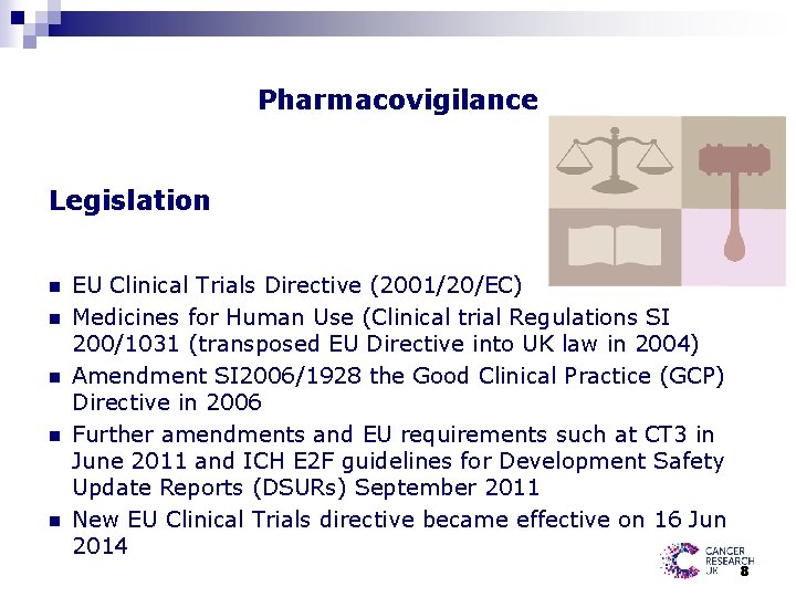 Pharmacovigilance Legislation n n EU Clinical Trials Directive (2001/20/EC) Medicines for Human Use (Clinical