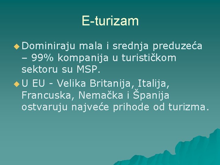 E-turizam u Dominiraju mala i srednja preduzeća – 99% kompanija u turističkom sektoru su