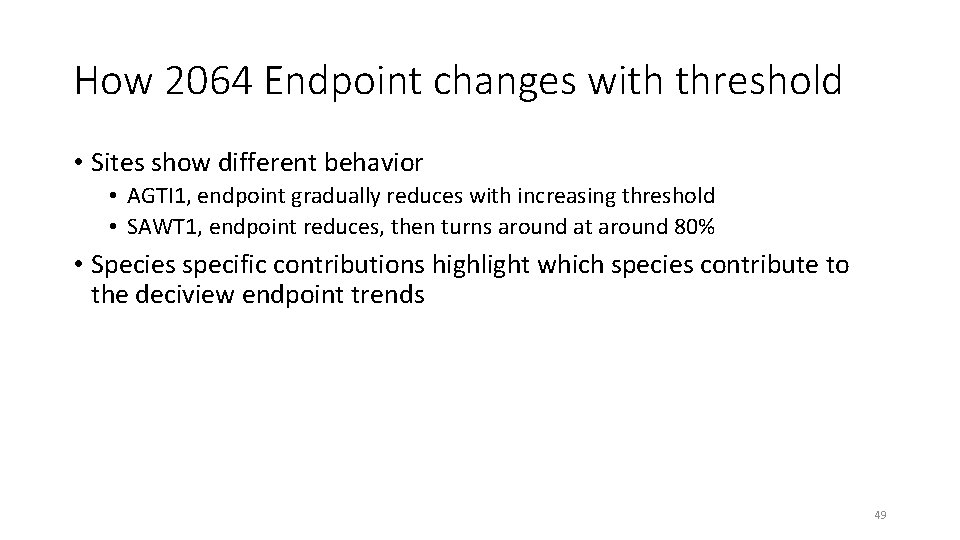 How 2064 Endpoint changes with threshold • Sites show different behavior • AGTI 1,