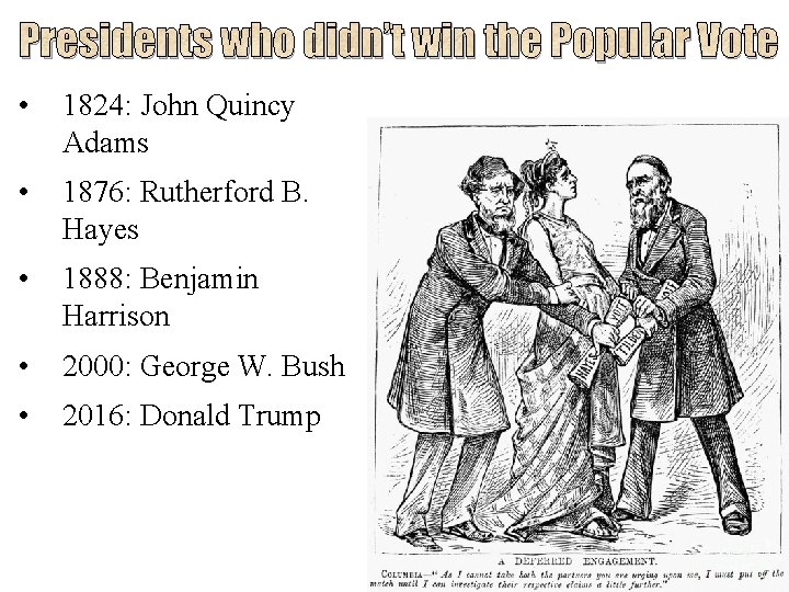 Presidents who didn’t win the Popular Vote • 1824: John Quincy Adams • 1876: