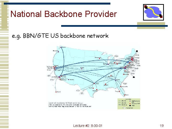 National Backbone Provider e. g. BBN/GTE US backbone network Lecture #2: 8 -30 -01