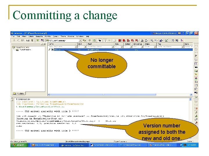 Committing a change No longer committable Version number assigned to both the new and