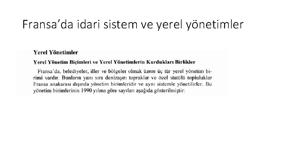 Fransa’da idari sistem ve yerel yönetimler 