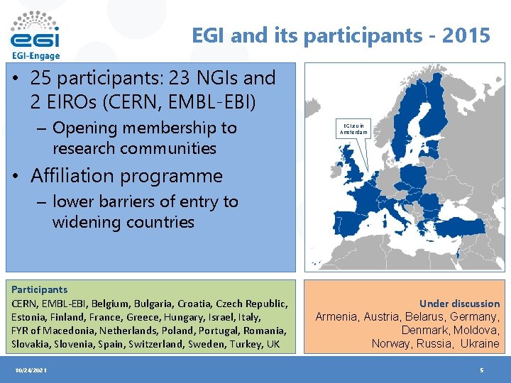 EGI and its participants - 2015 • 25 participants: 23 NGIs and 2 EIROs