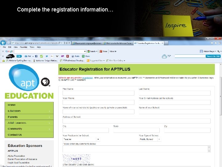 Complete the registration information… 