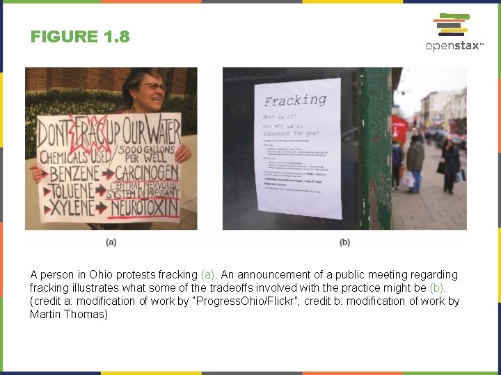 FIGURE 1. 8 A person in Ohio protests fracking (a). An announcement of a