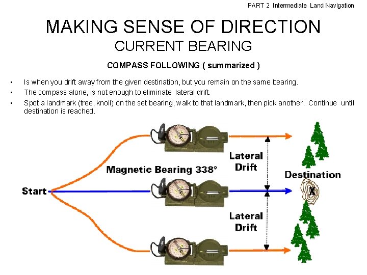 PART 2 Intermediate Land Navigation MAKING SENSE OF DIRECTION CURRENT BEARING COMPASS FOLLOWING (