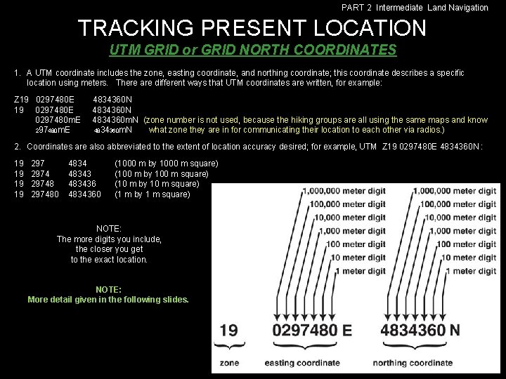 PART 2 Intermediate Land Navigation TRACKING PRESENT LOCATION UTM GRID or GRID NORTH COORDINATES