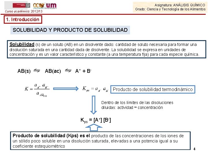 Asignatura: ANÁLISIS QUÍMICO Grado: Ciencia y Tecnología de los Alimentos Curso académico: 2012/13 1.