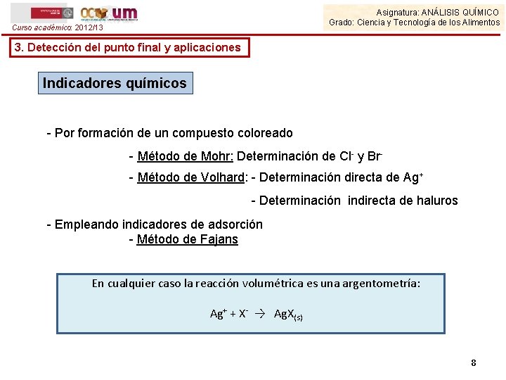 Asignatura: ANÁLISIS QUÍMICO Grado: Ciencia y Tecnología de los Alimentos Curso académico: 2012/13 3.