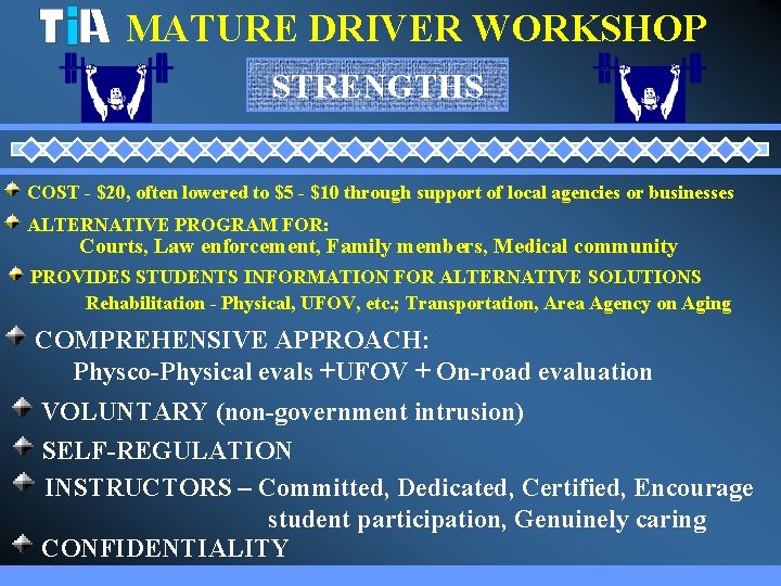 MATURE DRIVER WORKSHOP STRENGTHS COST - $20, often lowered to $5 - $10 through