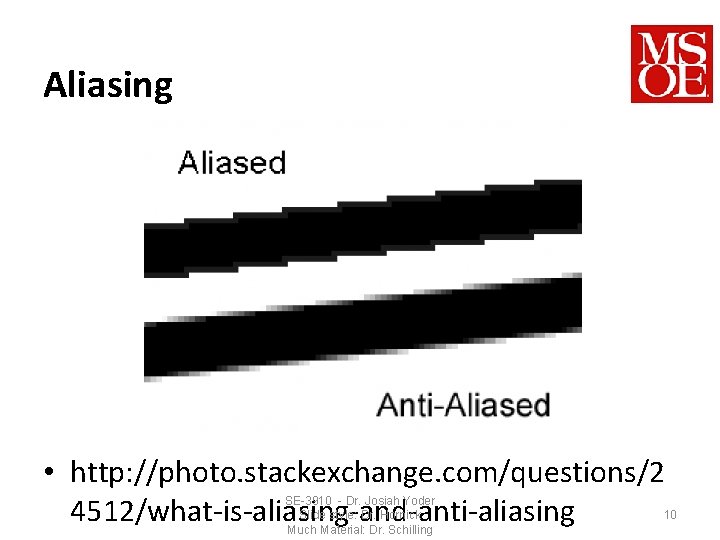 Aliasing • http: //photo. stackexchange. com/questions/2 4512/what-is-aliasing-and-anti-aliasing SE-3910 - Dr. Josiah Yoder Slide style: