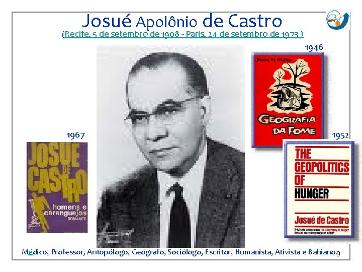 ( Josué Apolônio de Castro Recife, 5 de setembro de 1908 - Paris, 24
