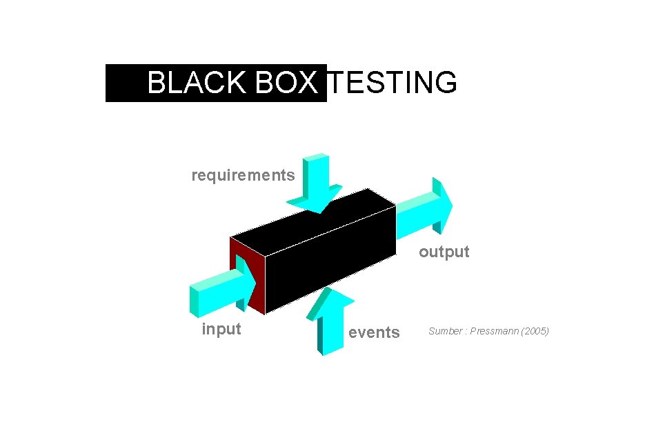 BLACK BOX TESTING requirements output input events Sumber : Pressmann (2005) 