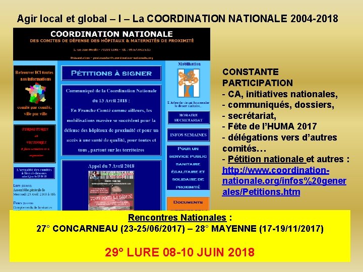 Agir local et global – I – La COORDINATIONALE 2004 -2018 CONSTANTE PARTICIPATION -