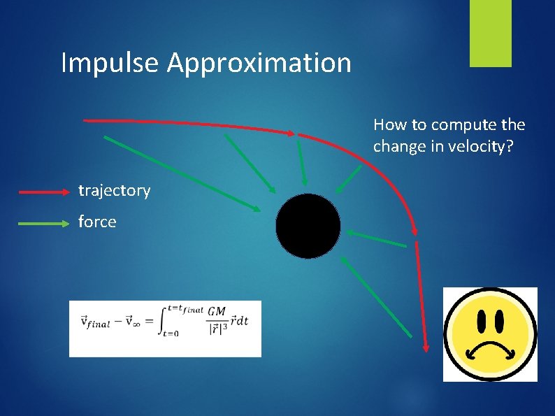Impulse Approximation How to compute the change in velocity? trajectory force 