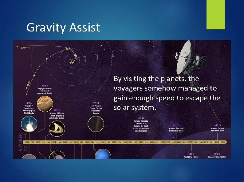 Gravity Assist By visiting the planets, the voyagers somehow managed to gain enough speed