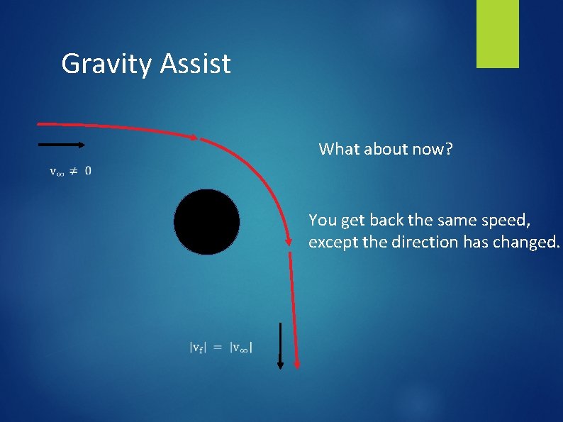 Gravity Assist What about now? You get back the same speed, except the direction