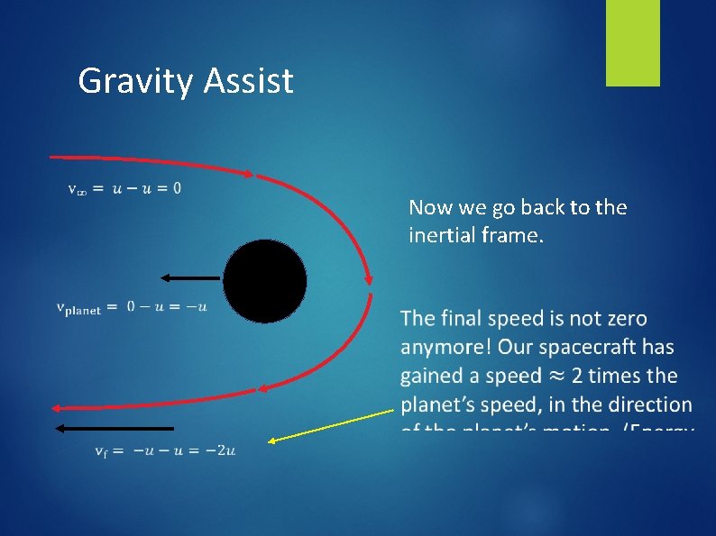 Gravity Assist Now we go back to the inertial frame. 