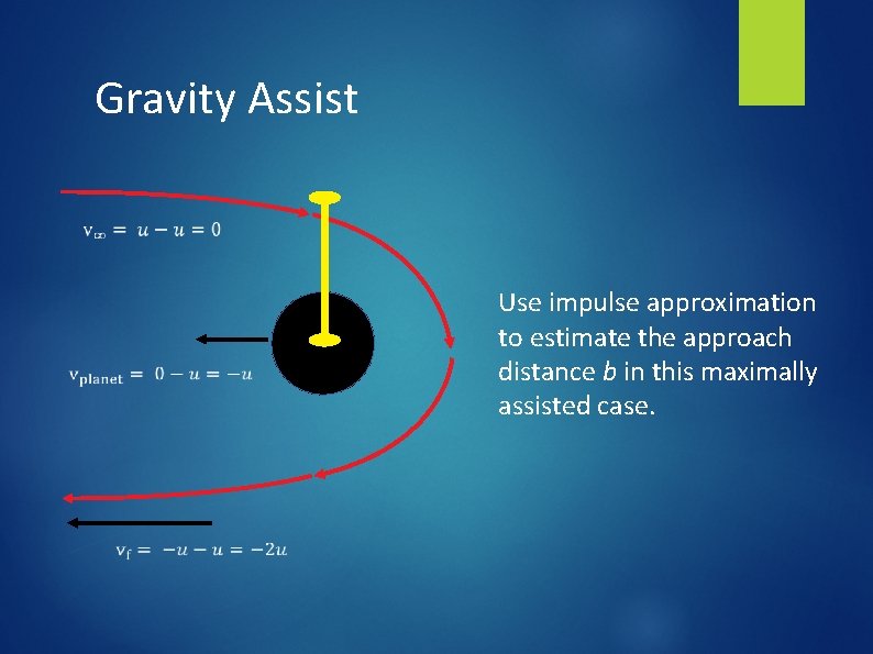 Gravity Assist Use impulse approximation to estimate the approach distance b in this maximally