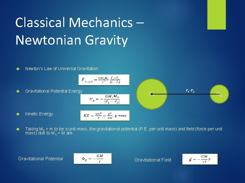 Classical Mechanics – Newtonian Gravity Newton’s Law of Universal Gravitational Potential Energy Kinetic Energy