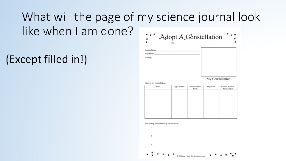 What will the page of my science journal look like when I am done?