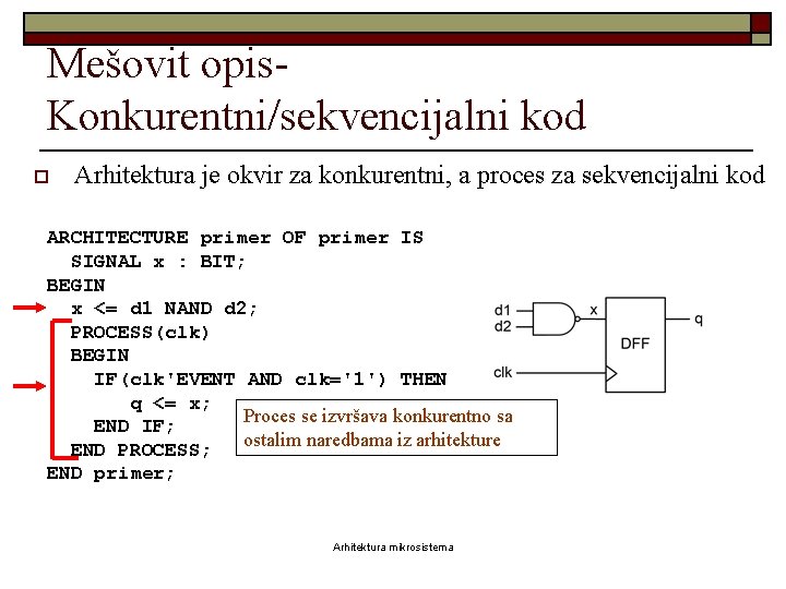 Mešovit opis. Konkurentni/sekvencijalni kod o Arhitektura je okvir za konkurentni, a proces za sekvencijalni