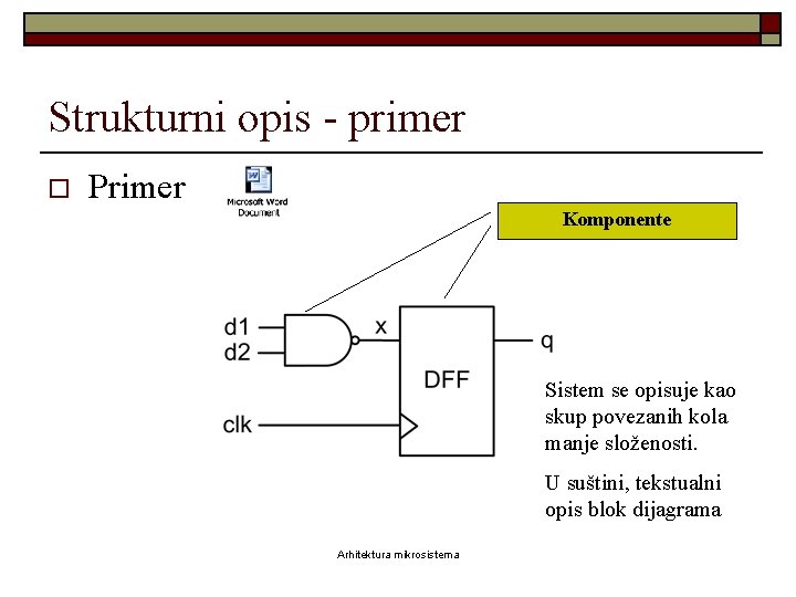 Strukturni opis - primer o Primer Komponente Sistem se opisuje kao skup povezanih kola