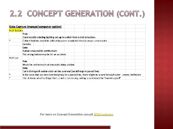 For more on Concept Generation consult EDGE webpage. 