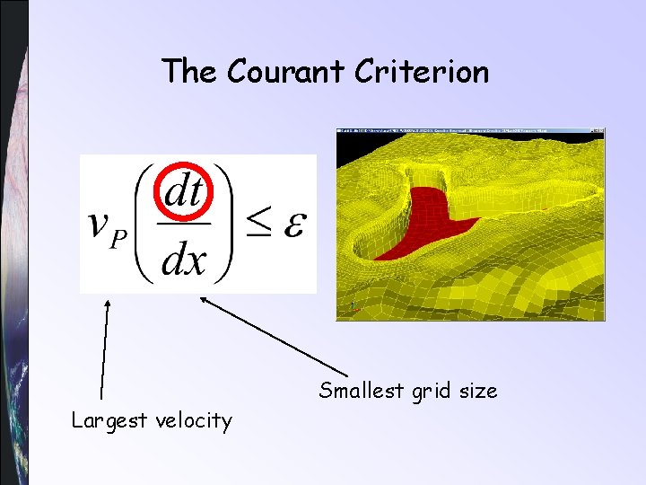 The Courant Criterion Largest velocity Smallest grid size 