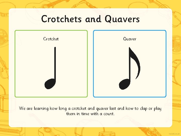 Crotchets and Quavers Crotchet Quaver We are learning how long a crotchet and quaver