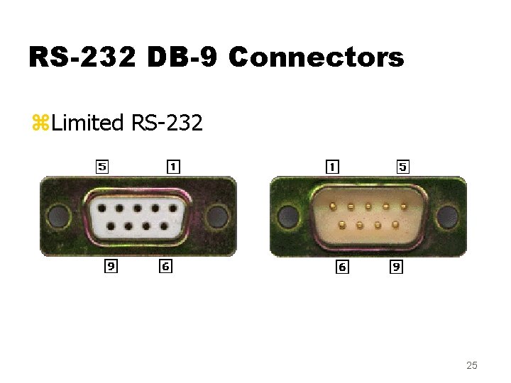 RS-232 DB-9 Connectors z. Limited RS-232 25 