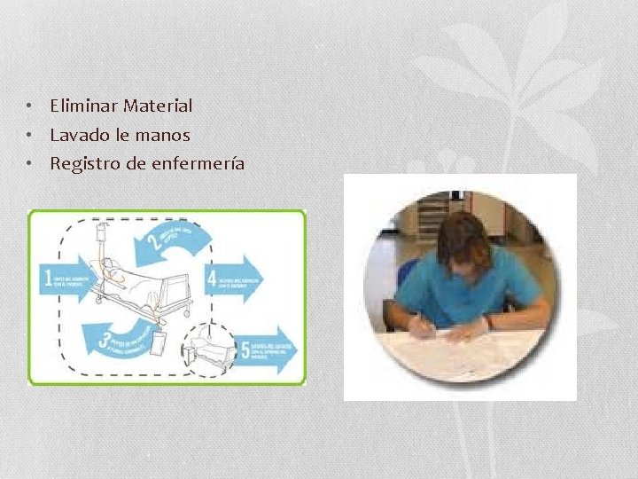 • Eliminar Material • Lavado le manos • Registro de enfermería • Eliminar Material • Lavado le manos • Registro de enfermería
