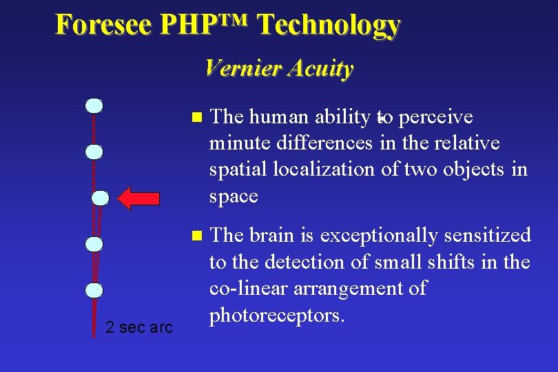 Foresee PHP™ Technology Vernier Acuity 2 sec arc n The human ability to perceive