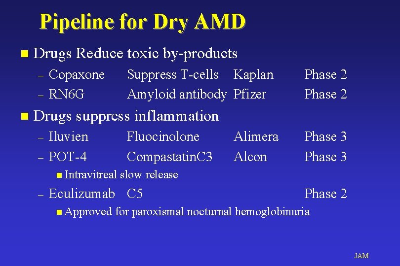 Pipeline for Dry AMD n Drugs Reduce toxic by-products – – n Copaxone RN