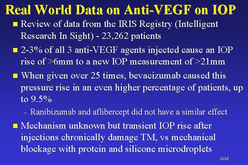 Real World Data on Anti-VEGF on IOP Review of data from the IRIS Registry