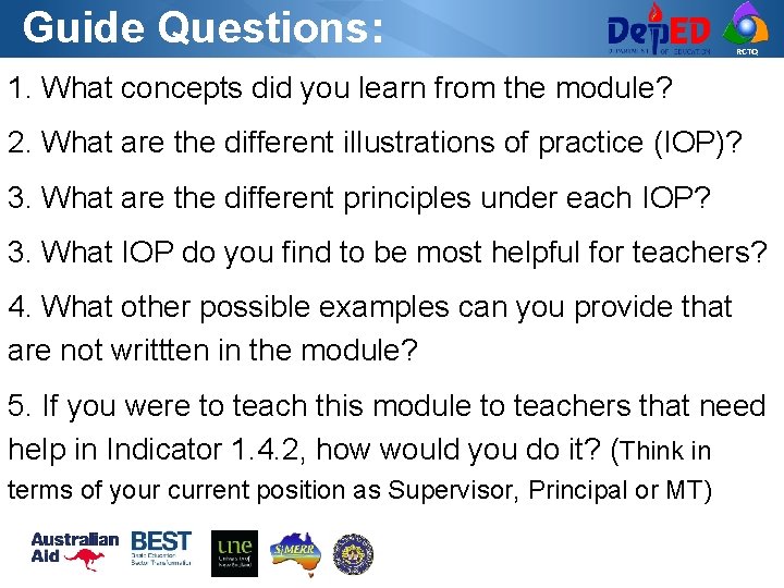 Guide Questions: RCTQ 1. What concepts did you learn from the module? 2. What