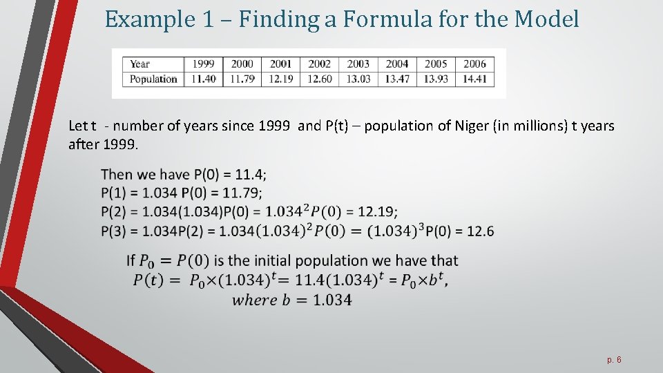 Example 1 – Finding a Formula for the Model Let t - number of