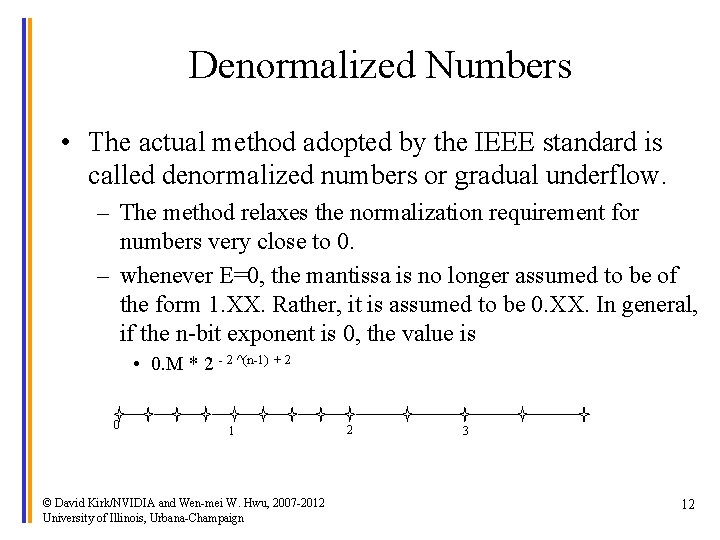 Denormalized Numbers • The actual method adopted by the IEEE standard is called denormalized