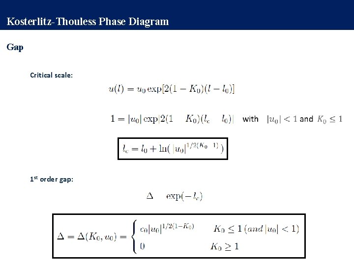 Kosterlitz-Thouless Phase Diagram Gap Critical scale: 1 st order gap: 