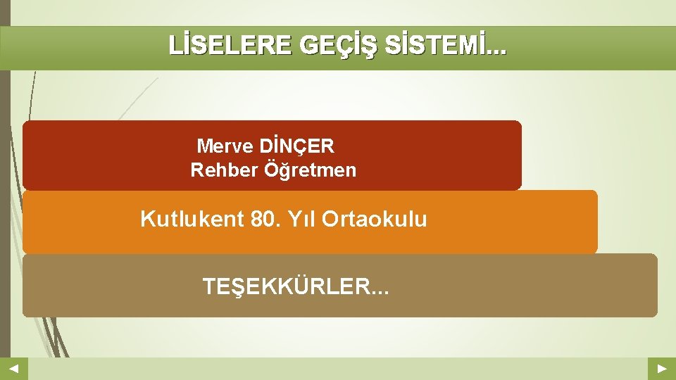 LİSELERE GEÇİŞ SİSTEMİ. . . Merve DİNÇER Rehber Öğretmen Kutlukent 80. Yıl Ortaokulu TEŞEKKÜRLER.