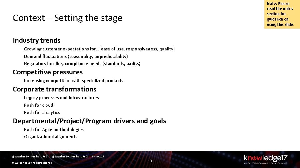 Note: Please read the notes section for guidance on using this slide. Context –