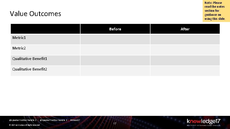 Note: Please read the notes section for guidance on using this slide. Value Outcomes