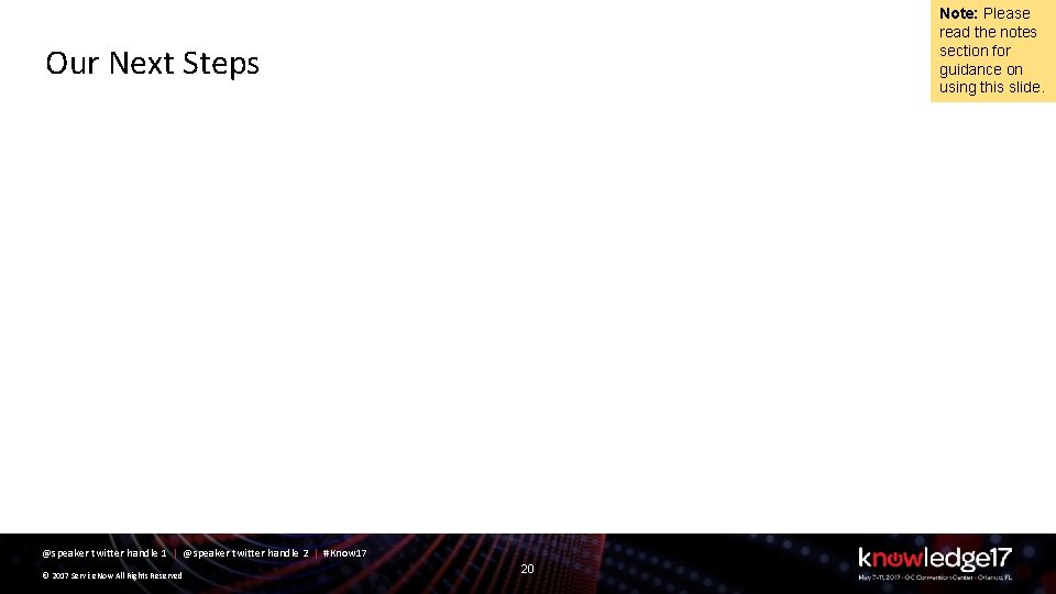 Note: Please read the notes section for guidance on using this slide. Our Next
