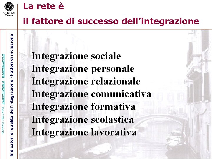 La rete è Indicatori di qualità dell’integrazione - Fattori di inclusione FIORINO TESSARO– www.