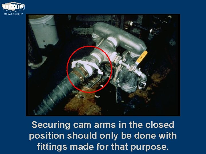 Securing cam arms in the closed position should only be done with fittings made