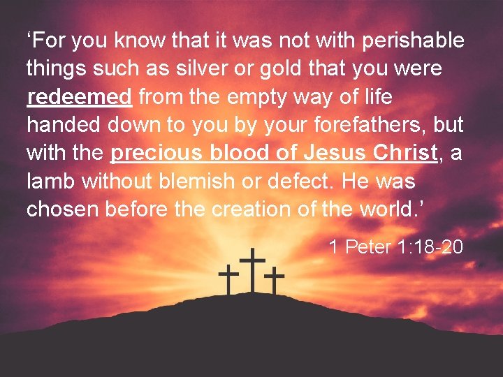 ‘For you know that it was not with perishable things such as silver or