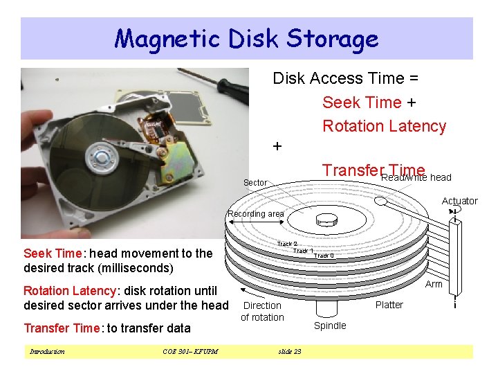 Magnetic Disk Storage Sector Disk Access Time = Seek Time + Rotation Latency +