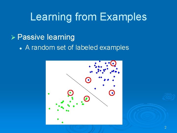 Learning from Examples Ø Passive learning l A random set of labeled examples 2